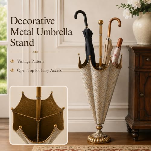 Vintage Metal Umbrella Stand for Entryway, Indoor Cane Holder - Image 5