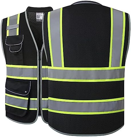 JKSafety Hi Vis Safety Vest for Men Women Cushioned Collar JK101 Black 2XL - Image 5