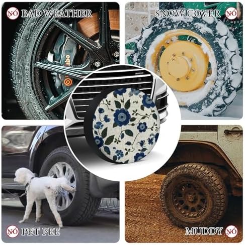 Camping Spare Tire Cover 15inch Blue and Green Flowers Weatherproof Universal - Image 7