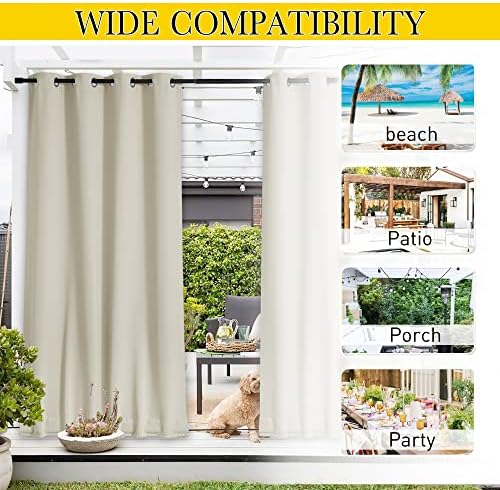 NICETOWN 2 Panels Outdoor Curtains Waterproof Fixed Bottom W52xL95 Beige - Image 6