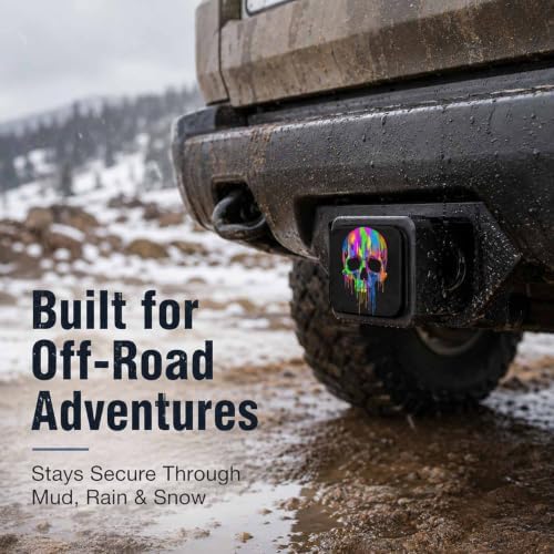 Hitch Cover Receiver Tube Hitch Plug Rainbow Skull, Tool-Free Install Tow Hitch - Image 3