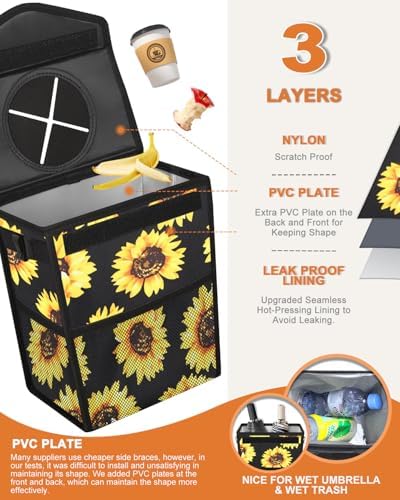 Pritent Car Trash Can with Lid Leakproof Car Garbage Bag Vehicle Trash Bin - Image 3