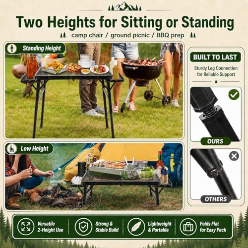 2.5 FT Picnic Table with 2 Wing Panels, Mesh Metal Folding Grill Table Height - Image 5