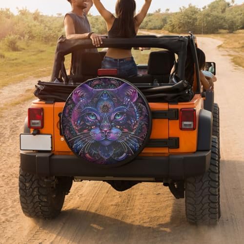 Delerain Spare Tire Cover Bohemian Mandala Cat Wheel Covers Sun Protection - Image 4