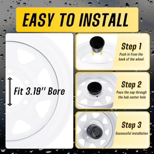 4Pcs 3.19" Stainless Trailer Wheel Center Caps, 3.62" H Matte Black - Image 5