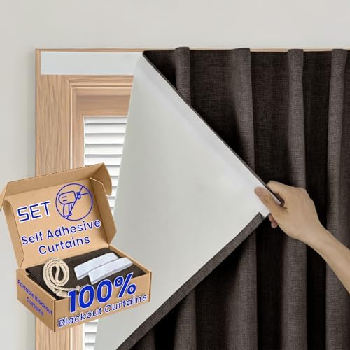 100% Blackout Self Adhesive Portable Curtains by Sovtfides