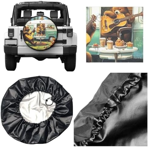 Forest Bear Playing Music Universal Spare Tire Cover, 17 Inch, Cute Waterproof - Image 5