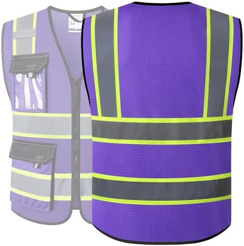 JKSafety Safety Vest for Men Women Hi Vis Reflective Vest JK220 PurpleB XL - Image 5