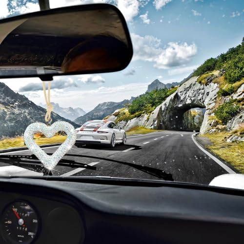 Mandark Crystal Rhinestone Heart Rearview Mirror Pendant, AB Color - Image 6