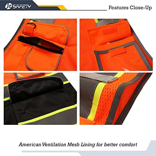 JKSafety Safety Vest for Men Women Reflective Hi Vis JK100 OBlack 4XL - Image 2