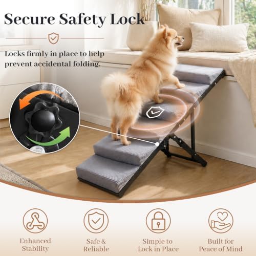 Dog Ramp for Bed, Foldable Dog Ramp, 5 Adjustable Heights, 150 lb - Image 4