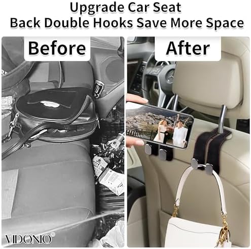 Suede Leather Headrest Hooks for Car, 2 Pack Double Seat Back Organizer Hooks - Image 6