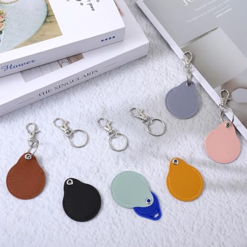 6 Pcs Leather Proximity ID Card Keychain Protector RFID Key Fob Holder Keychain - Image 3