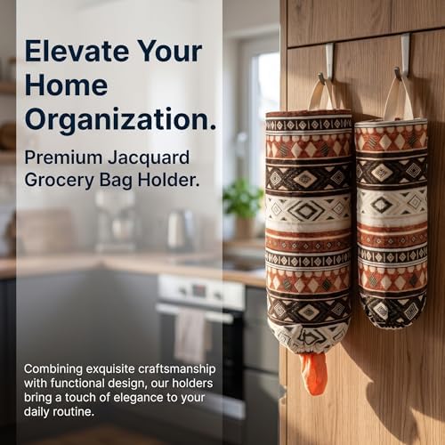 Plastic Bag Holder, Wall Mount Grocery Bag Dispenser, Cotton Aztec Jacquard - Image 4