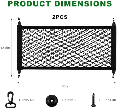 2 PCS Car Rear Cargo Net, Adjustable Elastic Trunk Storage Net - Image 2