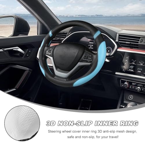 Car Steering Wheel Cover, 15 Inch Premium Leather Breathable Non-Slip Wheels - Image 4