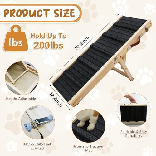 32.2x12.2Inch Dog Pet Ramp for Bed 5 Adjustable Height Dogs Stairs for Small Dog - Image 2