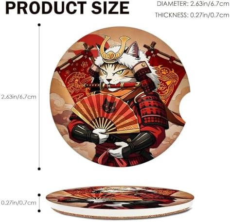 Ninja Cat Car Coasters for Cup Holders Set of 2 Absorbent Ceramic Cup Coaster - Image 3