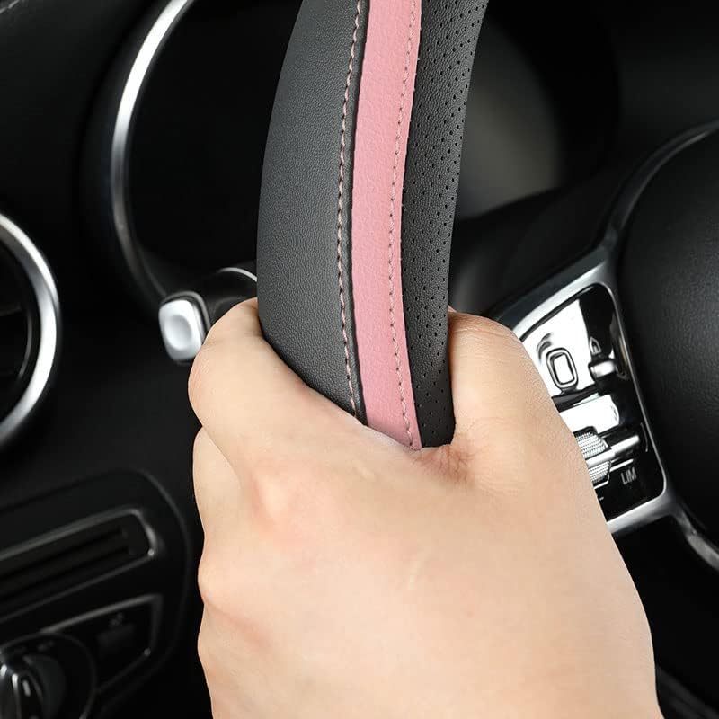 Szttswamp Car Steering Wheel Cover, Microfiber Leather Pink 14.5-15 Inch - Image 4