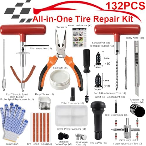 132Pcs Heavy Duty Tire Repair Kit, Professional Tire Plug Kits - Image 2