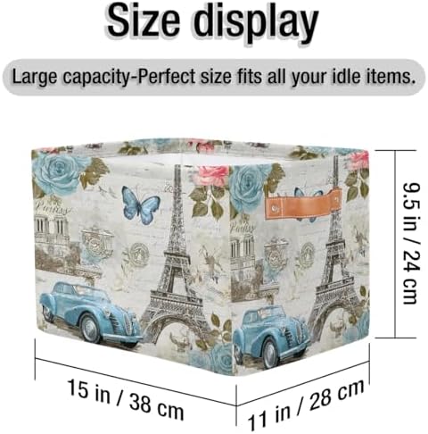 AUUXVA Storage Basket Vintage Paris Eiffel Tower Rose Flower Old Car Storage - Image 5