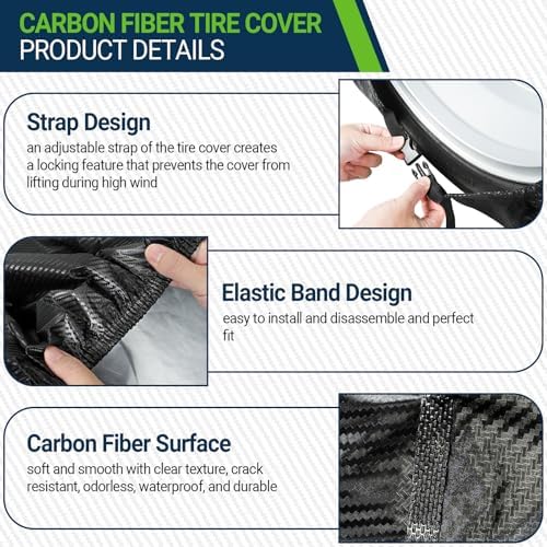Season Guard 4Pack Carbon Fiber Tire Cover, Fit Truck SUV RV Trailer Camper - Image 4