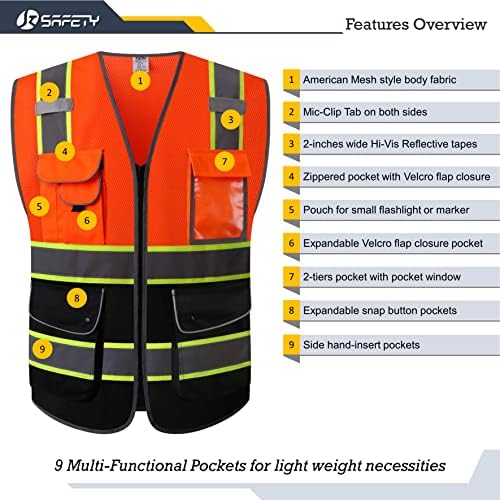 JKSafety Safety Vest for Men Women Reflective Hi Vis JK100 OBlack 4XL - Image 4