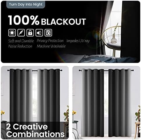 SimpleHome 100% Blackout Ombre Bedroom Curtains Black and Greyish White - Image 2
