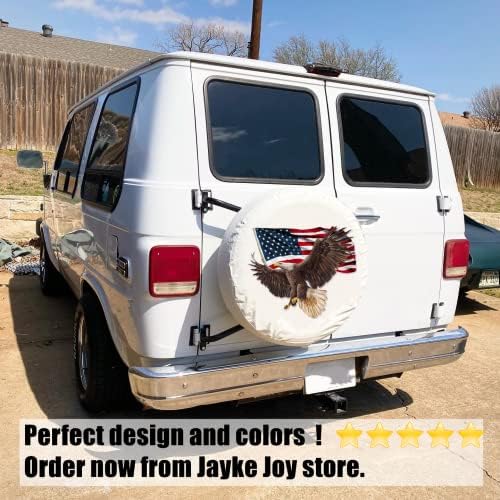 American Eagle USA Flag White Spare Tire Cover Fit RV SUV Trailer - Image 6