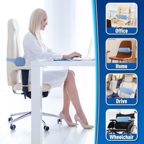 CushZone Memory Foam Lumbar Roll Support Pillow, Light Blue - Image 7