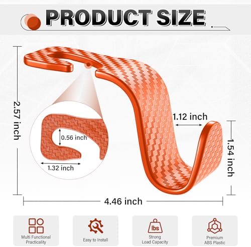 SINGARO Universal 2 Pack Car Seat Headrest Purse Hook, Carbon Fiber Back Seat - Image 2