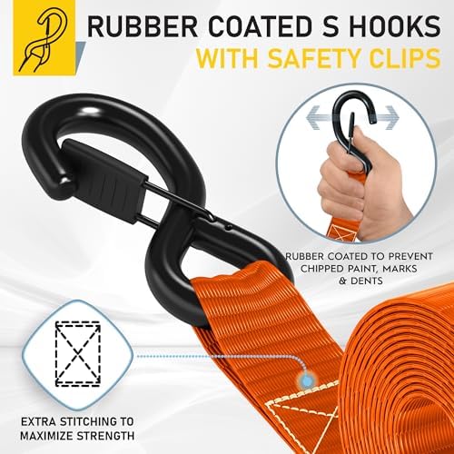 AUGO Heavy Duty Ratchet Straps & Soft Loops – Pack of 4 Extra Strong 1.5” by - Image 3