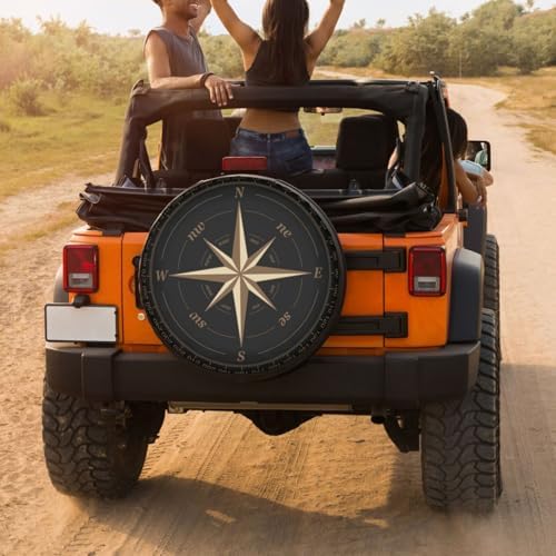 Compass Rose Black Spare Tire Cover Dust-Proof Wheel Tire Cover Fit Trailer - Image 4