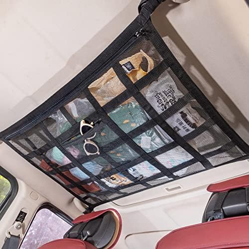 Car Ceiling Cargo Net, 35.4" x 23.6" Double Layer Overhead Storage Organizer by Kaskawiselife