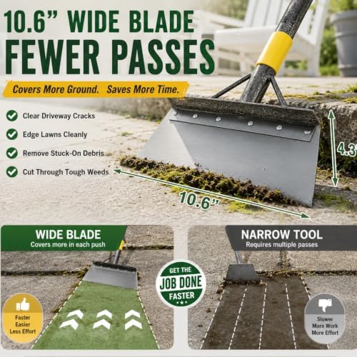 Garden Flat Shovel Floor Scraper, Wider Blade, 60” Adjustable Long Handle - Image 3
