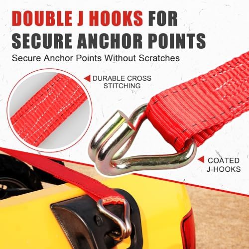 AWELCRAFT 1.5in x 15ft Ratchet Straps 4 Pack, 4500lbs Heavy Duty Tie Downs - Image 4