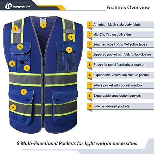 JKSafety Safety Vest for Men Women Reflective Hi Vis JK100 Blue 3XL - Image 3