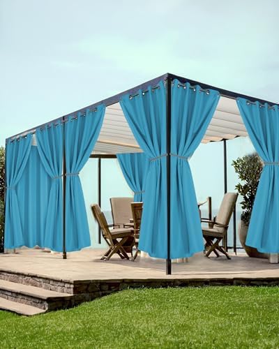 Grommet Outdoor Curtains for Patio Waterproof 8 Pcs 54x84 In Teal by HolidayIdeas