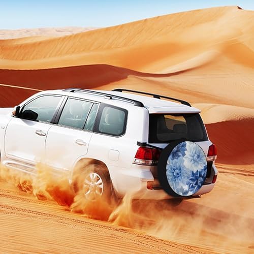 Camper Spare Tire Cover Blue and Grey Dahlia Flower Polyester Universal Spare - Image 3