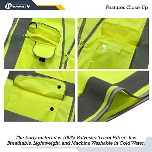 JKSafety 6 Pack Safety Vest for Men Women Reflective JK155 Yellow M - Image 2