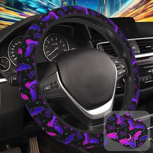 Purple Bat on Starry Sky Steering Wheel Cover by Unknown