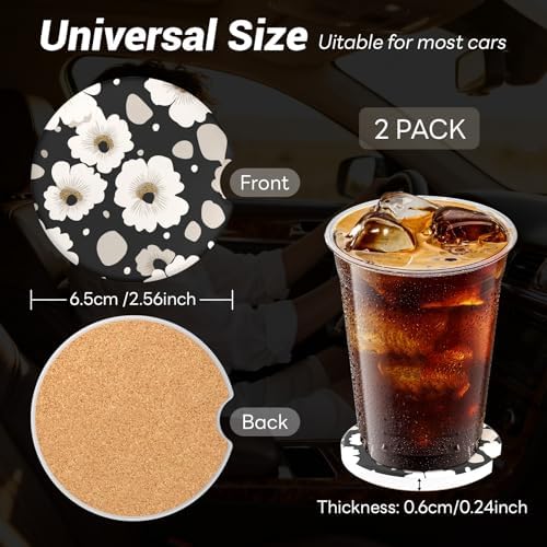 2 Pack Ceramic Car Coasters for Cup Holder, 2.56 in Anti Slip Absorbent Coaster - Image 4