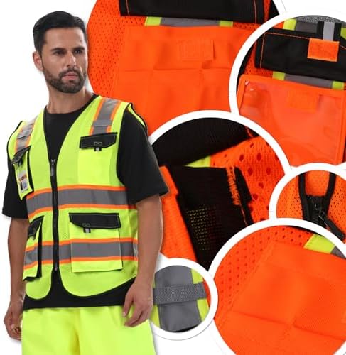 JKSafety Safety Vest for Men Women Hi Vis Reflective Vest JK220 OBlack M - Image 5
