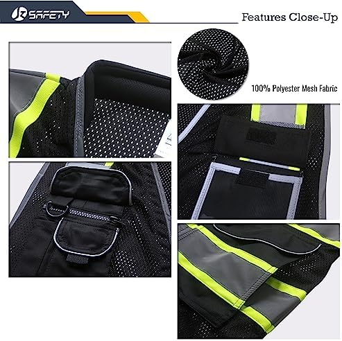 JKSafety Hi Vis Safety Vest for Men Women Cushioned Collar JK101 Black 2XL - Image 2