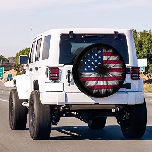 Delerain Spare Tire Cover USA Flag Flower Wheel Covers Waterproof Dust-Proof UV - Image 3