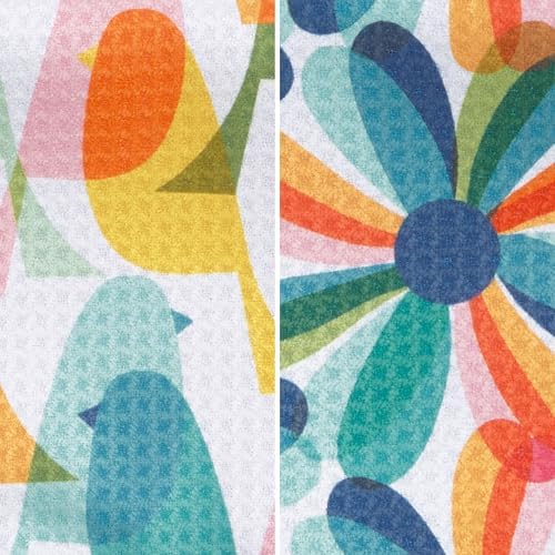 Ritz 6-Piece Flowers & Birds Microfiber Dish Cloth Set – Mid-Century Modern - Image 2