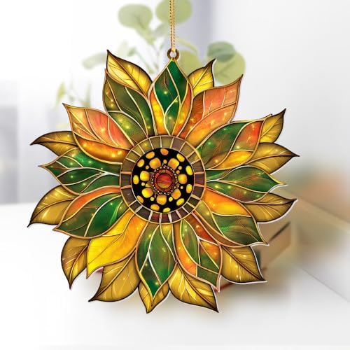 Stained Glass Acrylic Sunflower Ornament – Colorful Glass Sun Catcher by ALADAYQUINQUITMeetallneeds