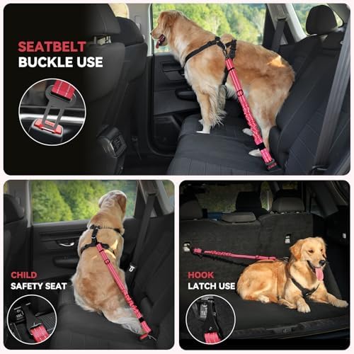 Pawaboo 2Pack Dog Car Seatbelt, 3-in-1 Dog Tether - Image 4
