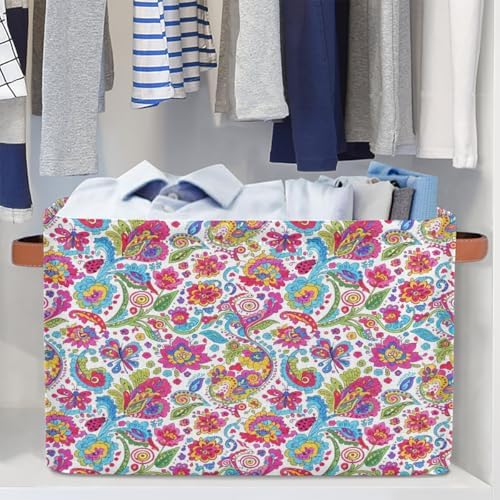 AUUXVA Storage Basket Colorful Paisley Flower Floral Storage Cube Box Durable - Image 5