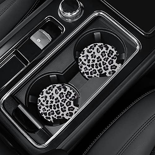 4 Pack Snow Leopard Print Car Coasters, 2.75inch Neoprene Cup Pad Mat by Joyberg